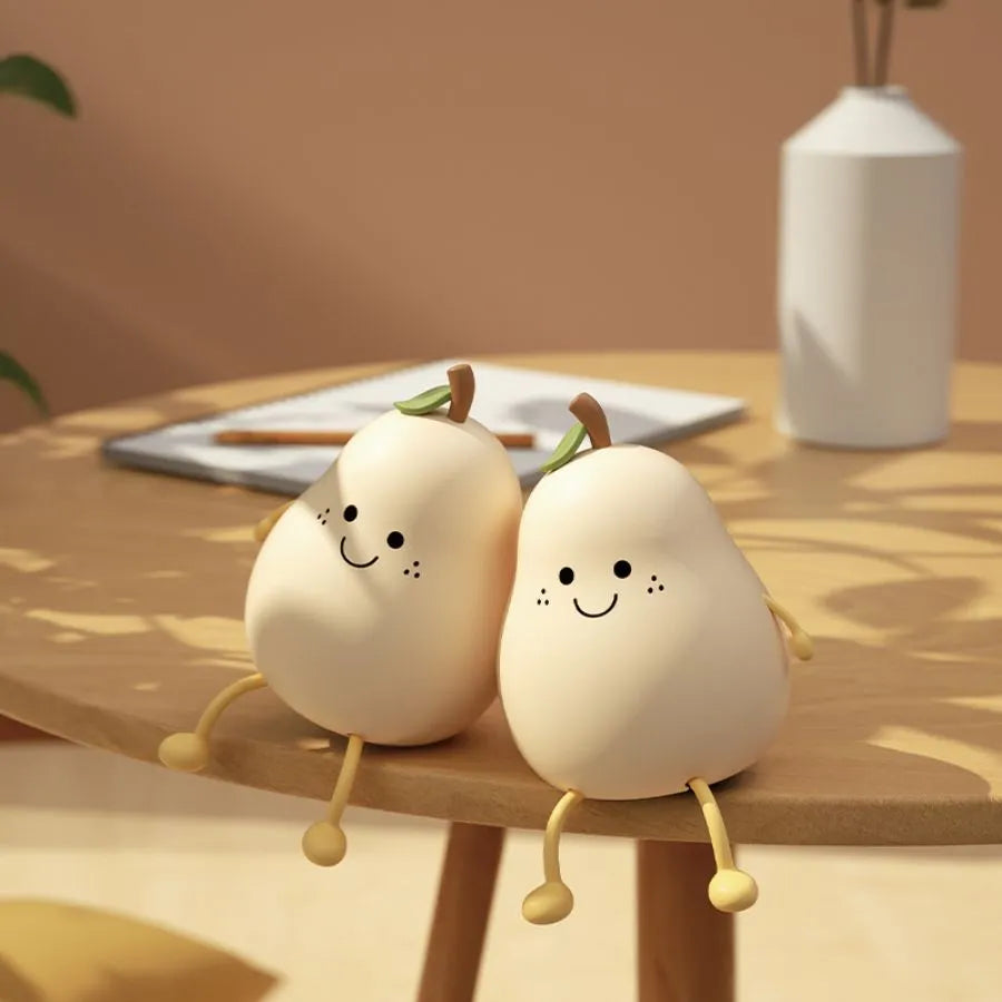 LED Pear Fruit Silicone Night Light 7 Colors Dimming Touch USB Rechargeable Cartoon Bedside Lamp Bedroom Decor Cute Kid Gift