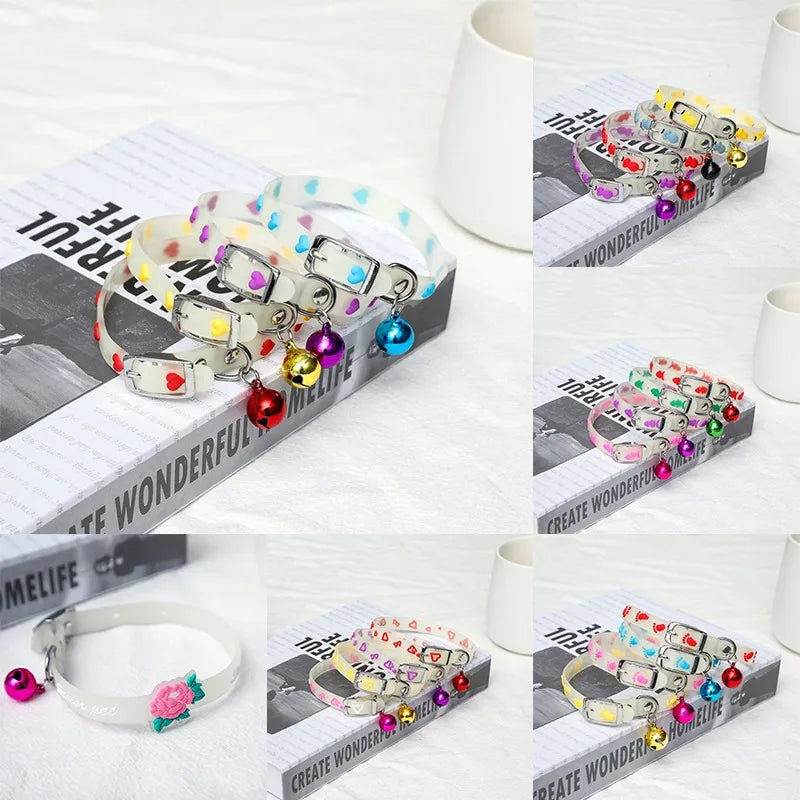 Fast Shipping Pet Glowing Collars With Bells Glow At Night Dogs Cats Necklace Light Luminous Neck Ring Accessories Dropshipping