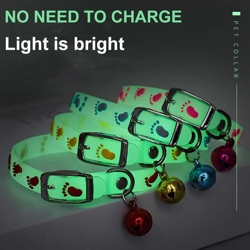Fast Shipping Pet Glowing Collars With Bells Glow At Night Dogs Cats Necklace Light Luminous Neck Ring Accessories Dropshipping