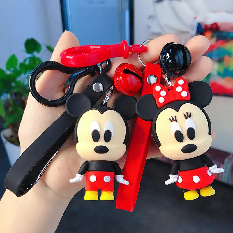 Anime Disney Keychain Cartoon Minnie Mouse Mickey Stitch Cute Doll PVC Keyring Ornament Key Chain Car Pendant Kids Toys Gifts