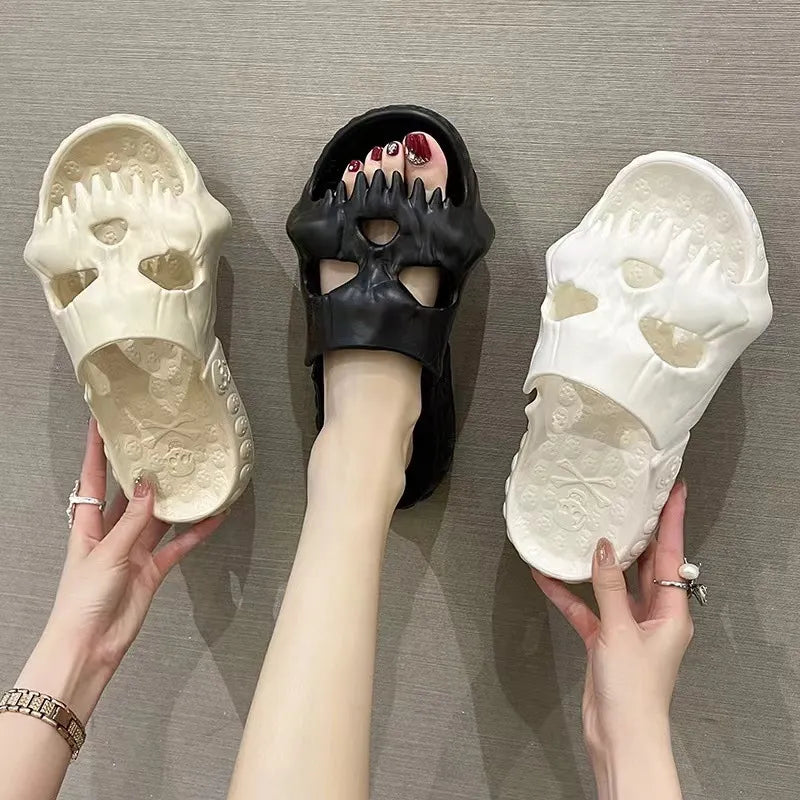 Summer Women Men Skull Head Slippers Thick Platform Home Bathroom Sandals Non-Slip Flip Flops Ladies Indoor House Slippers
