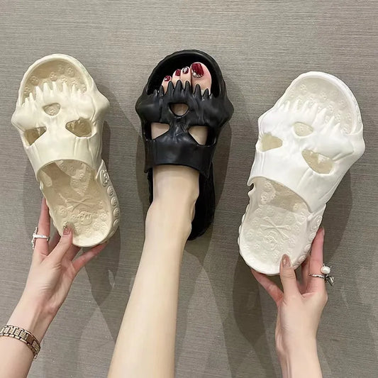 Summer Women Men Skull Head Slippers Thick Platform Home Bathroom Sandals Non-Slip Flip Flops Ladies Indoor House Slippers