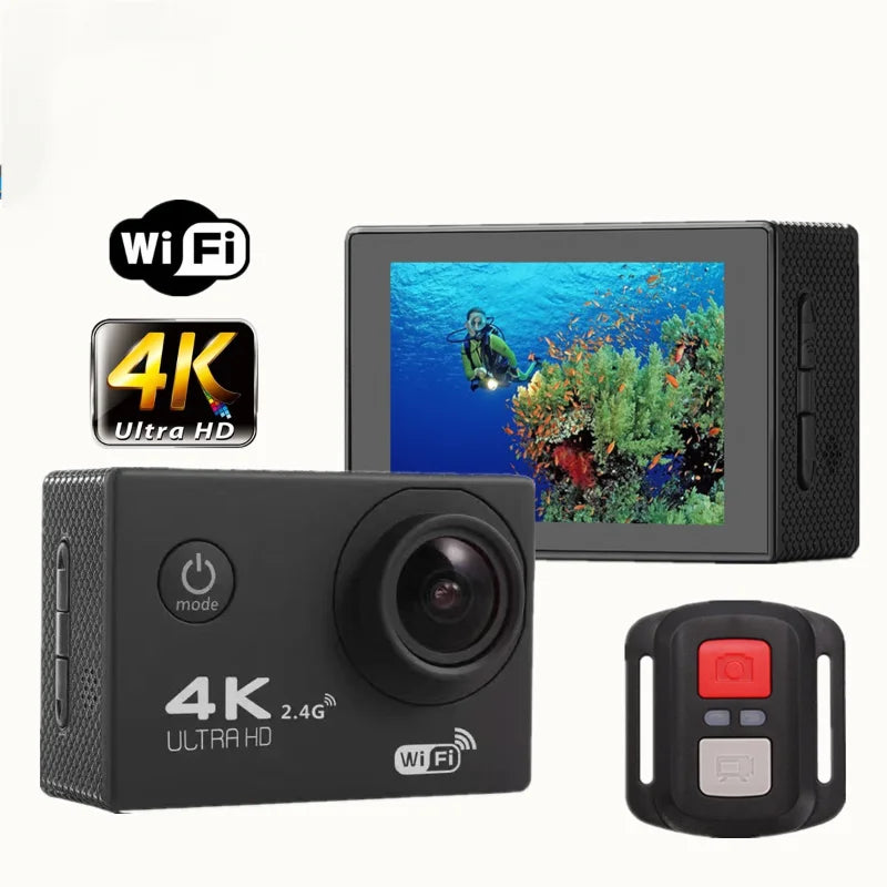 Portable 4K Action Cameras Waterproof Camera with Remote Control Outdoor Cycling Record HD Digital Cameras Photography Cam