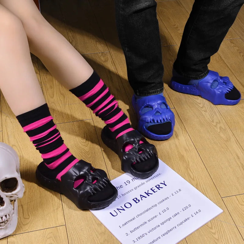 Summer Women Men Skull Head Slippers Thick Platform Home Bathroom Sandals Non-Slip Flip Flops Ladies Indoor House Slippers
