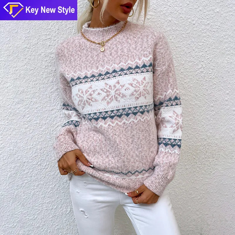 Knit Tops Christmas T-Shirt Autumn Winter 2023 New High Collar Snow Pullover Girl Women's Sweater Knitwears Dropshipping Center