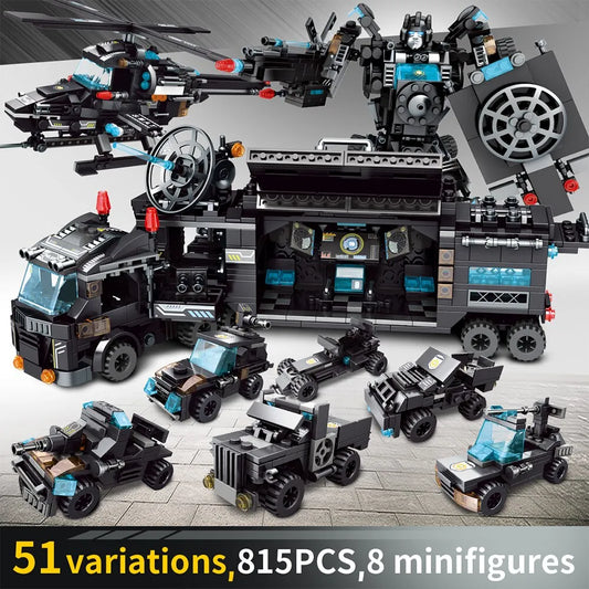 815PCS City Police Station Car Headquarters Building Blocks Truck SWAT Figure WW2 Military Bricks Toys for Children Kids Blocks