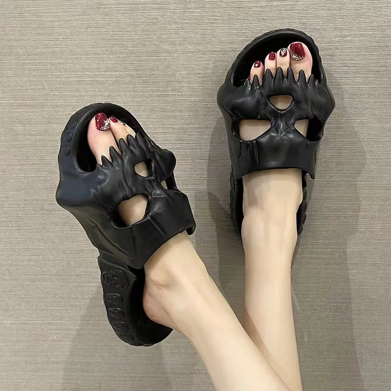 Summer Women Men Skull Head Slippers Thick Platform Home Bathroom Sandals Non-Slip Flip Flops Ladies Indoor House Slippers