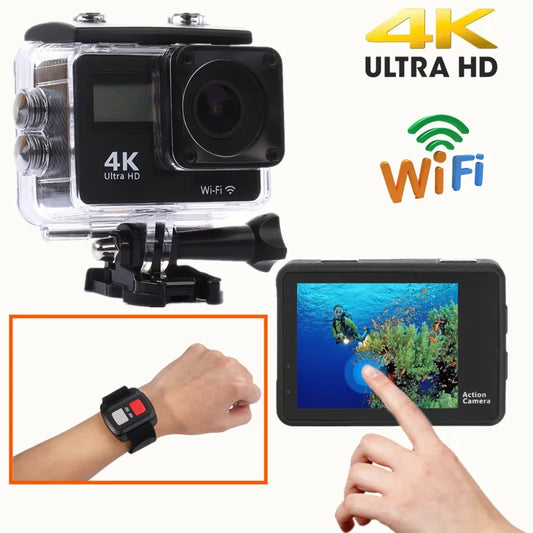 Portable 4K Action Cameras Waterproof Camera with Remote Control Outdoor Cycling Record HD Digital Cameras Photography Cam