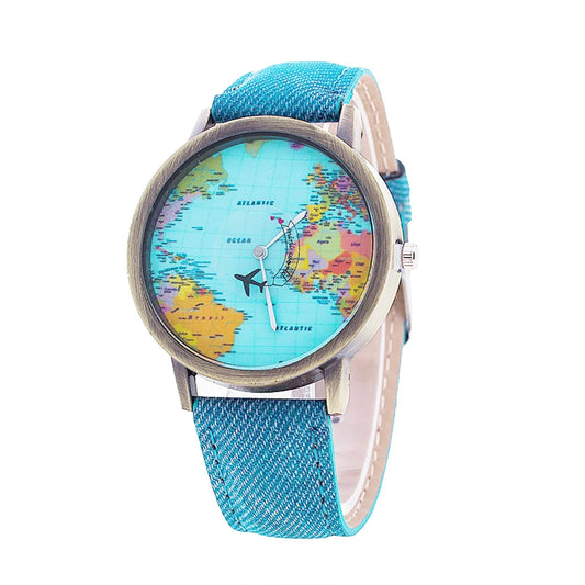 Unisex Digital Watch Fashion Retro Belt Quartz Watch Airplane Second Hand Map Watch Men And Women Casual Watches Dropshipping