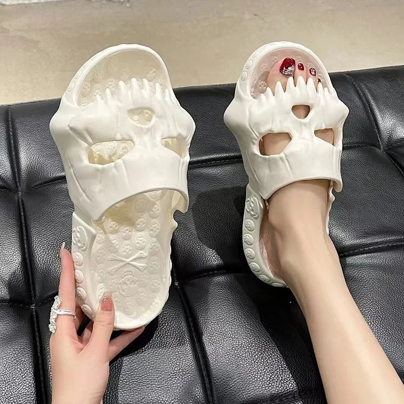 Summer Women Men Skull Head Slippers Thick Platform Home Bathroom Sandals Non-Slip Flip Flops Ladies Indoor House Slippers