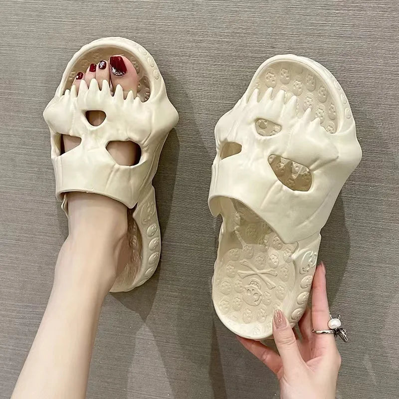 Summer Women Men Skull Head Slippers Thick Platform Home Bathroom Sandals Non-Slip Flip Flops Ladies Indoor House Slippers