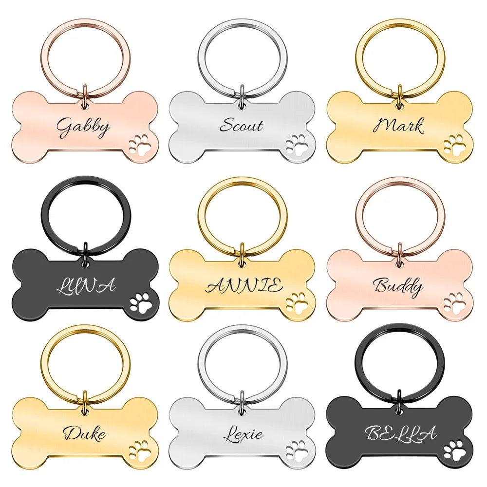 Personalized Collar Pet ID Tag Engraved Pet ID Name for Cat Puppy Dog Tag Pendant Keyring Bone Tag Pet Accessories Dropshipping