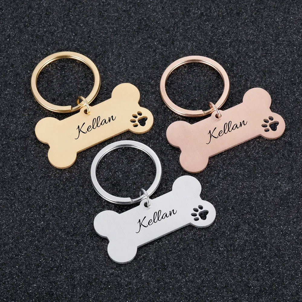 Personalized Collar Pet ID Tag Engraved Pet ID Name for Cat Puppy Dog Tag Pendant Keyring Bone Tag Pet Accessories Dropshipping