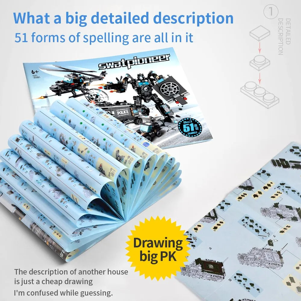 815PCS City Police Station Car Headquarters Building Blocks Truck SWAT Figure WW2 Military Bricks Toys for Children Kids Blocks