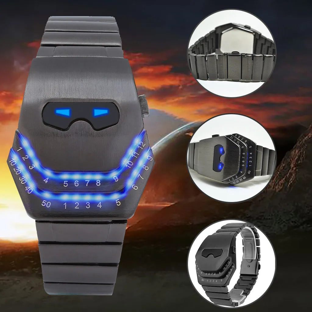Led Cool Fashion Snake Face Dial Steel Belt Blue Analog Digital Electronic Watch Men's Digital Watch 2023 New Relogio Masculino