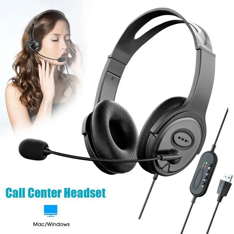 Call Center Headset Stereo Headphones With Noise Cancelling Microphone Suitable For Zoom Skype Office Call Center Home Podcast