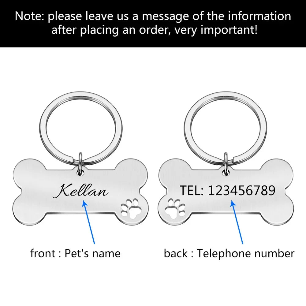 Personalized Collar Pet ID Tag Engraved Pet ID Name for Cat Puppy Dog Tag Pendant Keyring Bone Tag Pet Accessories Dropshipping