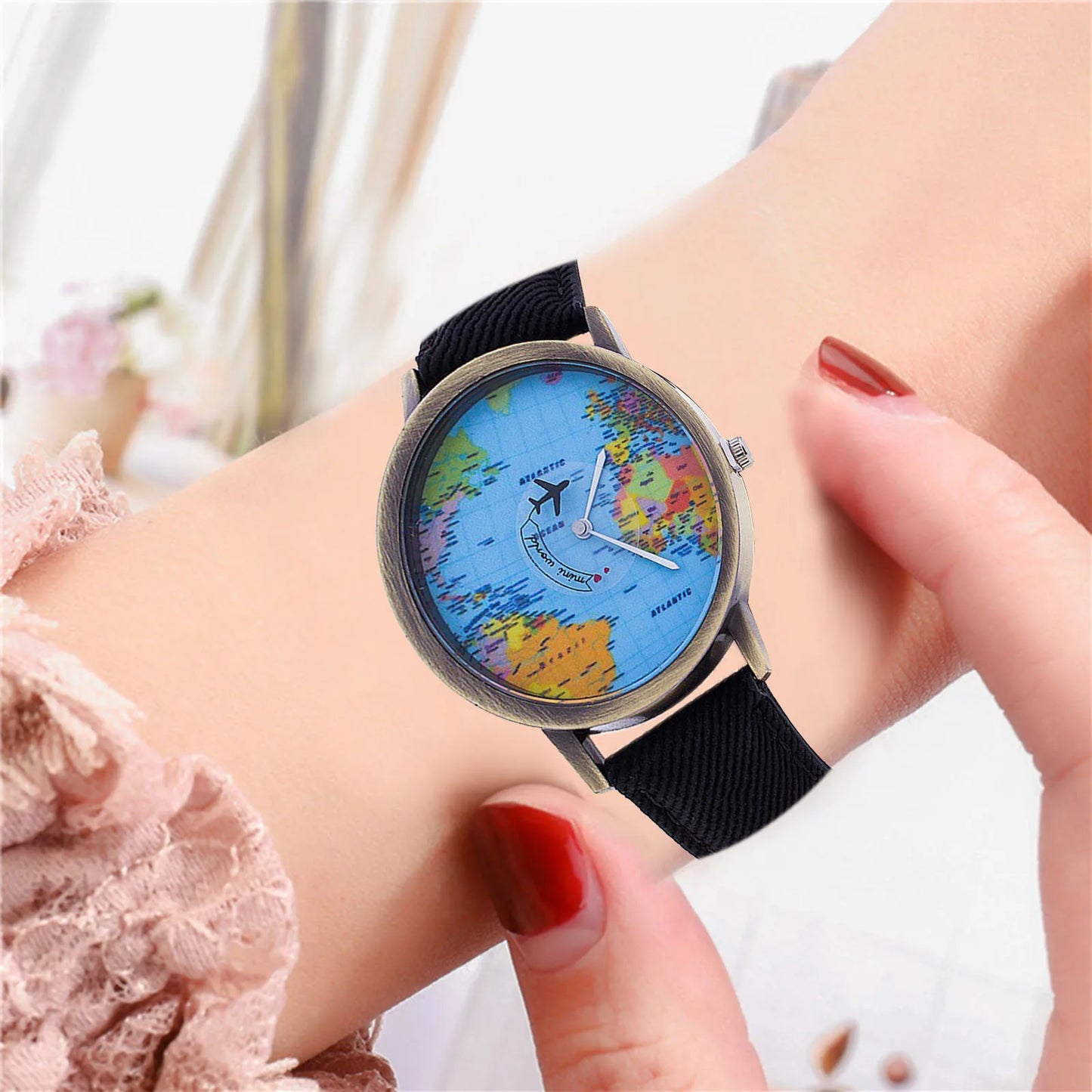 Unisex Digital Watch Fashion Retro Belt Quartz Watch Airplane Second Hand Map Watch Men And Women Casual Watches Dropshipping