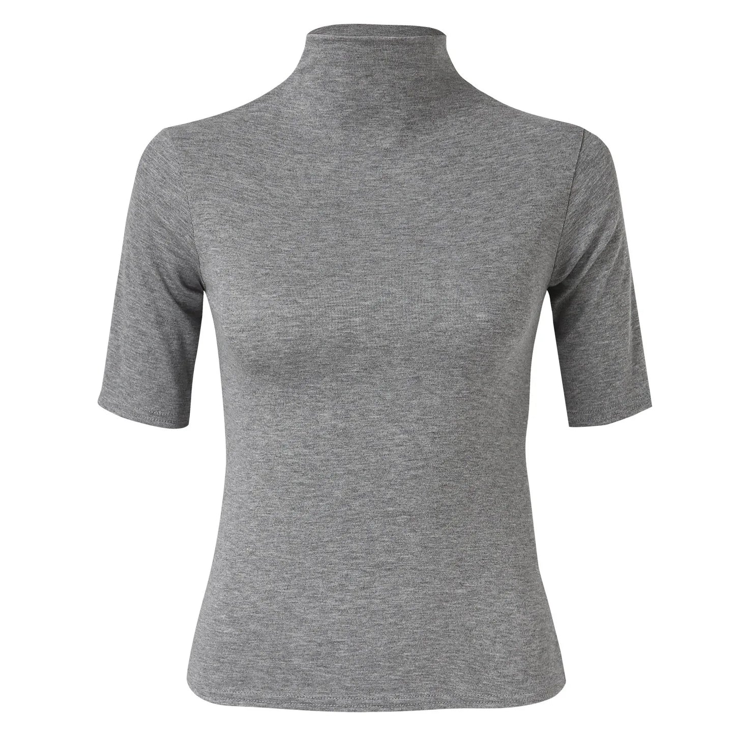 Solid Color Half Sleeve T Shirt Women Basic Pullover Undershirt Half Turtleneck T-shirts Elegant Female Tee Tops Casual Clothes