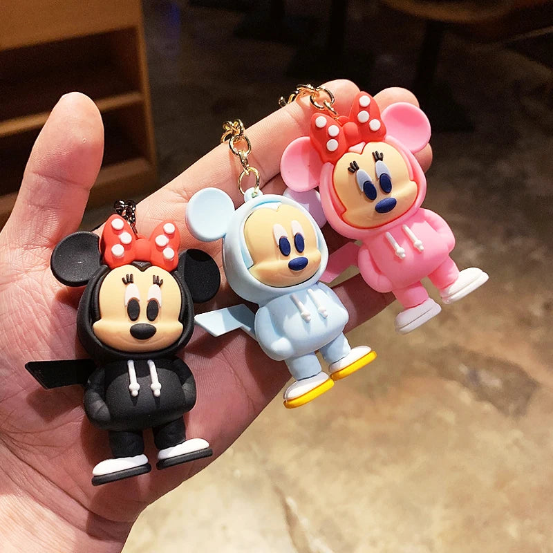 Anime Disney Keychain Cartoon Minnie Mouse Mickey Stitch Cute Doll PVC Keyring Ornament Key Chain Car Pendant Kids Toys Gifts