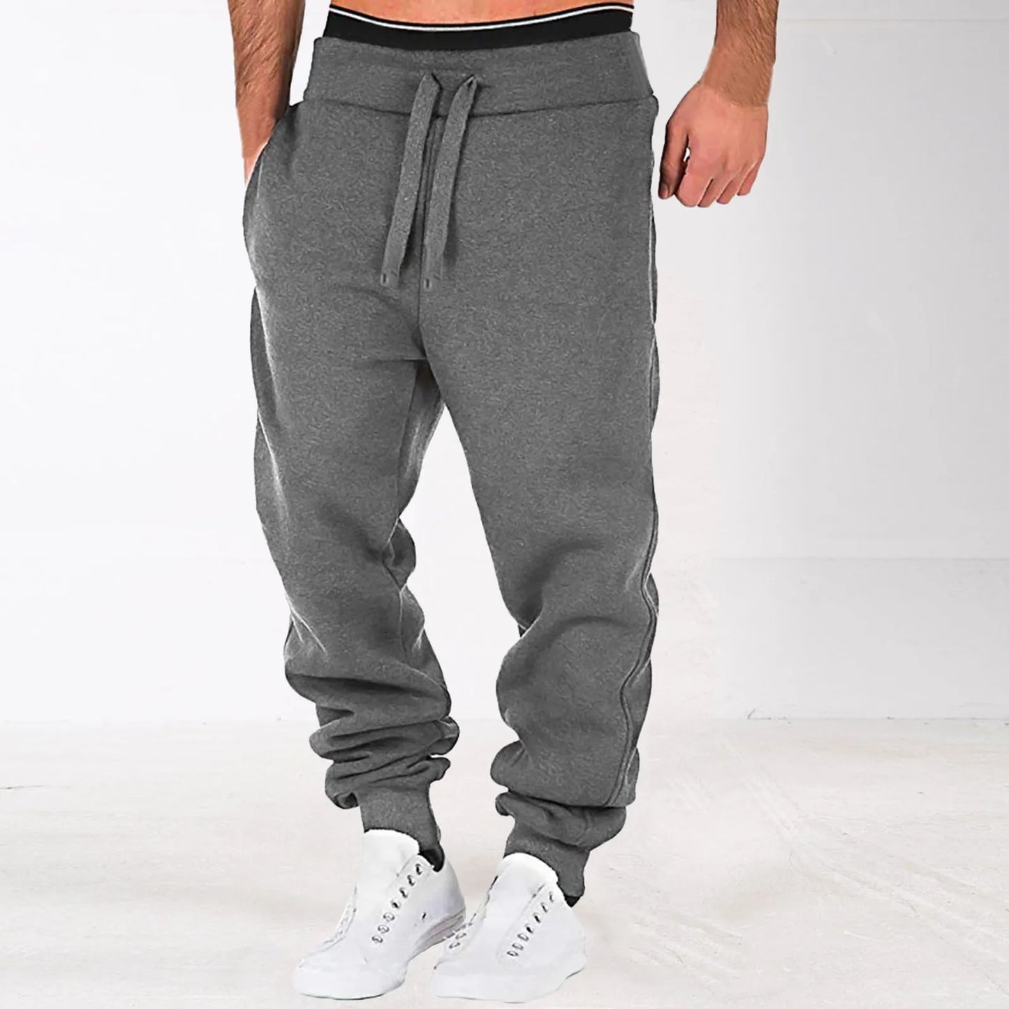 Mens Fitness Sport Pants Pocket Sweatpants Jogging Pants Loose Gym Workout Joggers Running Trousers Casual Drawstring Sweatpants
