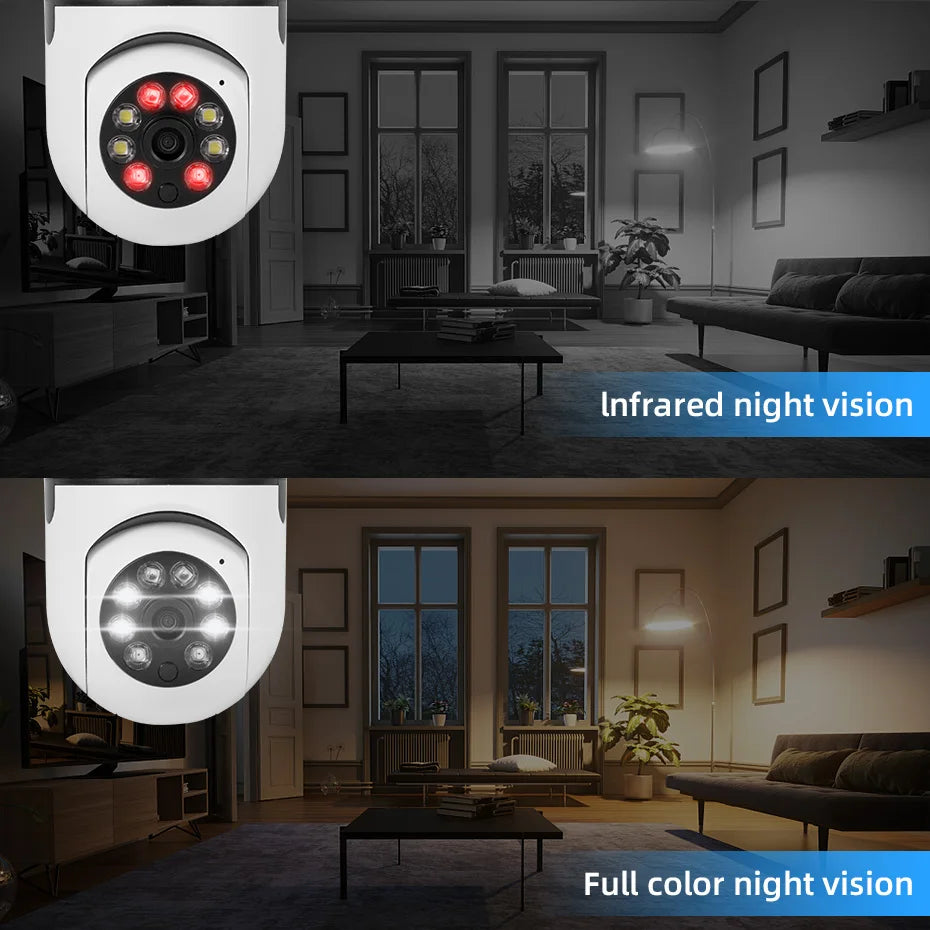 5MP E27 Bulb 5G WiFi Camera Night Vision 4X Digital Zoom Surveillance Security Monitor Cam Full Color Automatic Human Tracking
