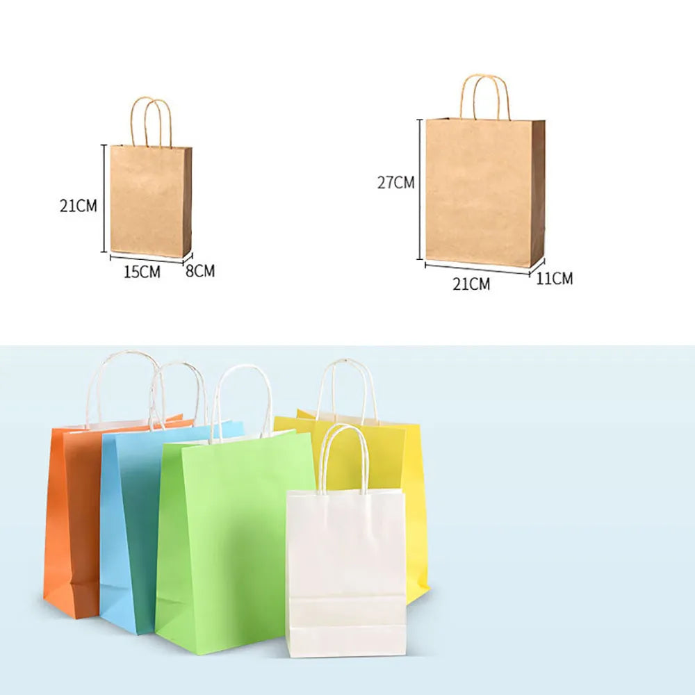 10Pcs Pure Colour Kraft Paper Gift Bags Tote Bags Kids Craft DIY Supplies