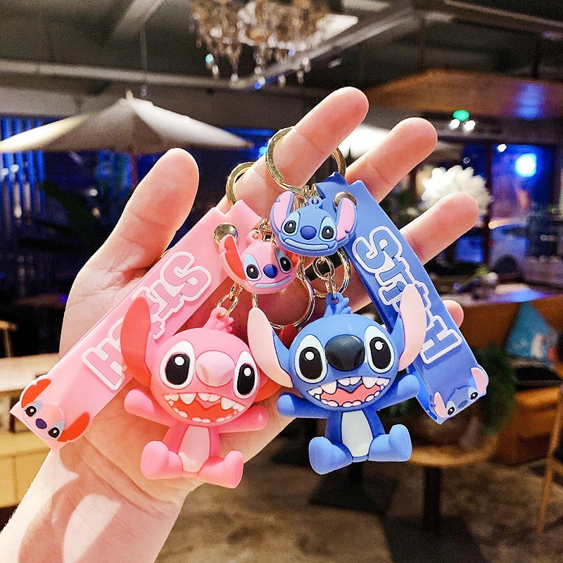 Anime Disney Keychain Cartoon Minnie Mouse Mickey Stitch Cute Doll PVC Keyring Ornament Key Chain Car Pendant Kids Toys Gifts