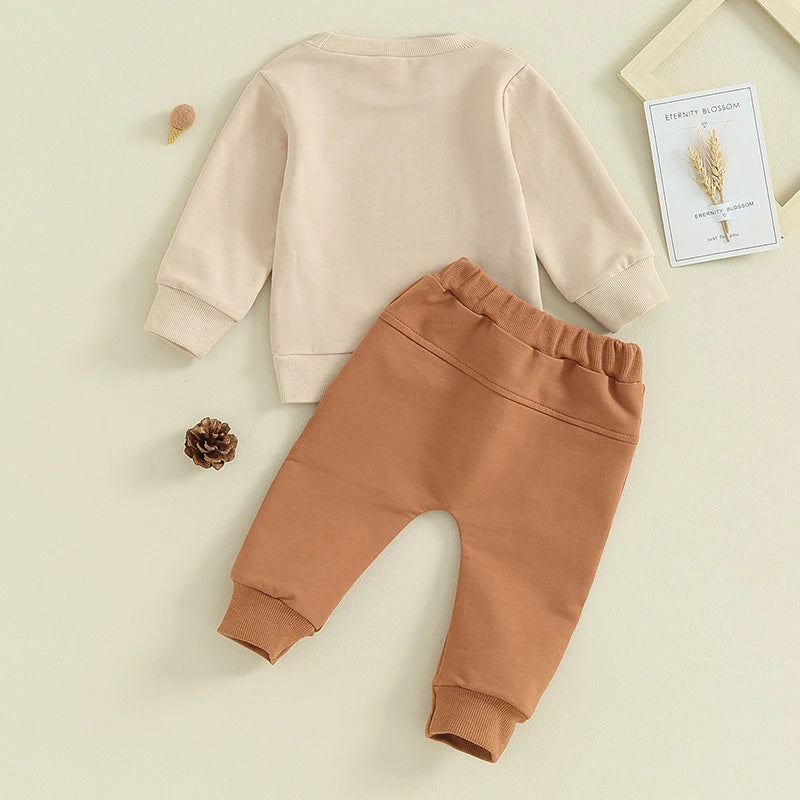 2024 Lioraitiin 0-3YToddler Baby Boy Clothes Set Letter Print Long Sleeve Pullover Top Sweatshirt Pant Fall Winter Outfits