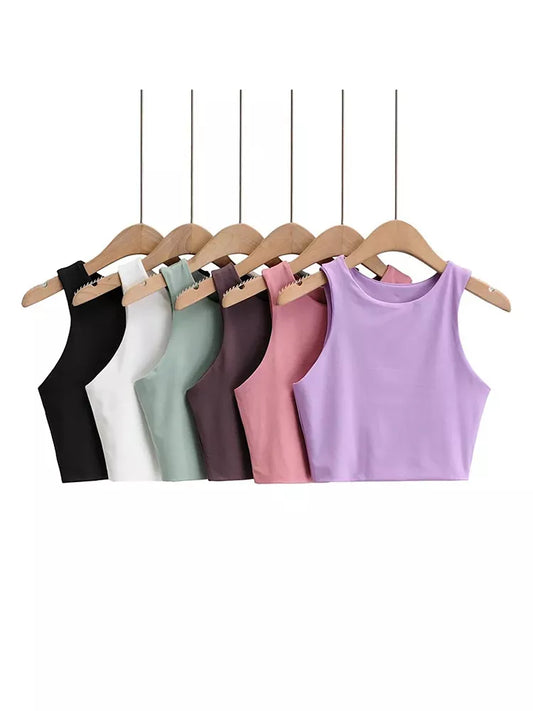 2024 Summer Fashion Women Sexy Slim Tops O-neck Sleeveless Double Nylon Ladies Good Quality Tank Tops 6 Colors