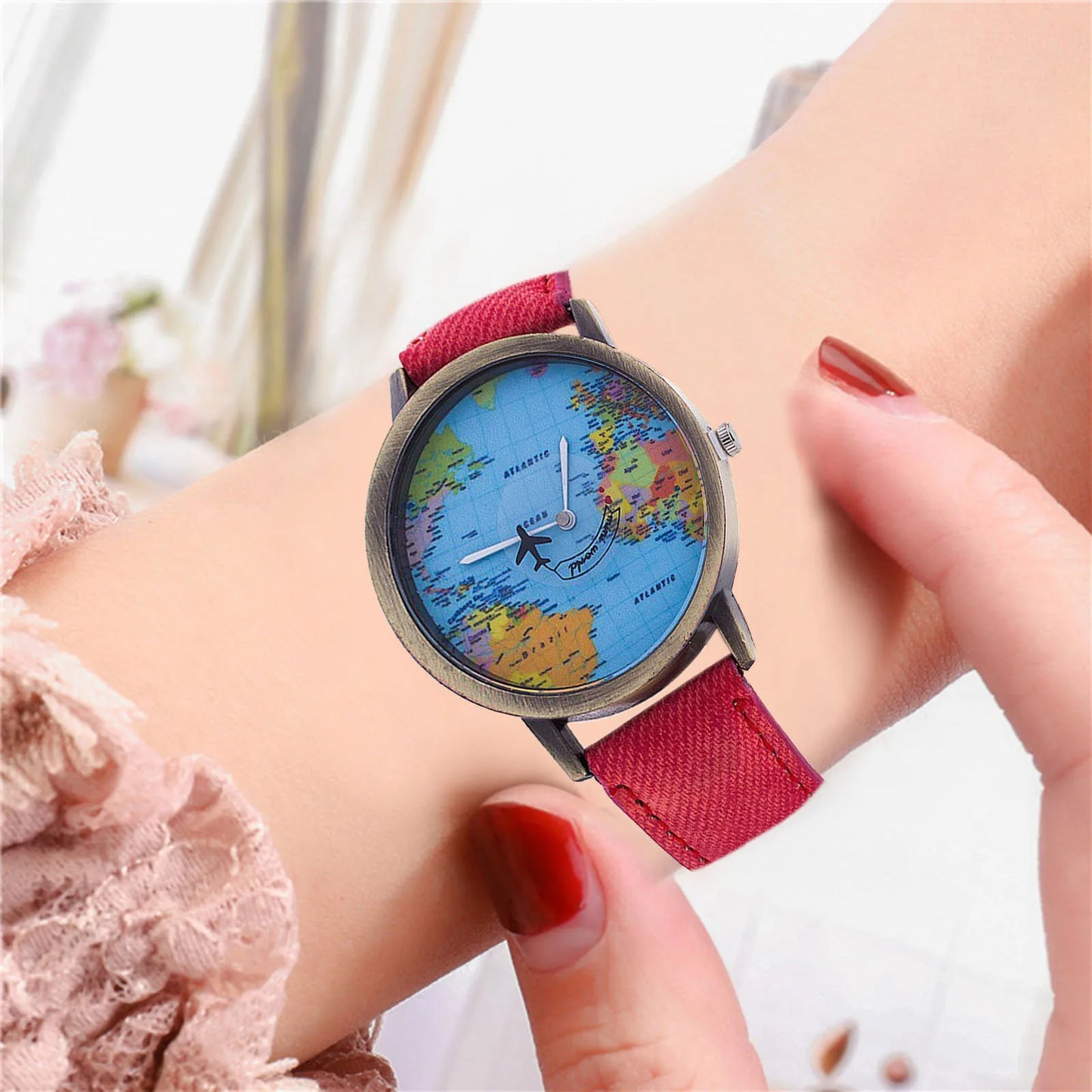 Unisex Digital Watch Fashion Retro Belt Quartz Watch Airplane Second Hand Map Watch Men And Women Casual Watches Dropshipping