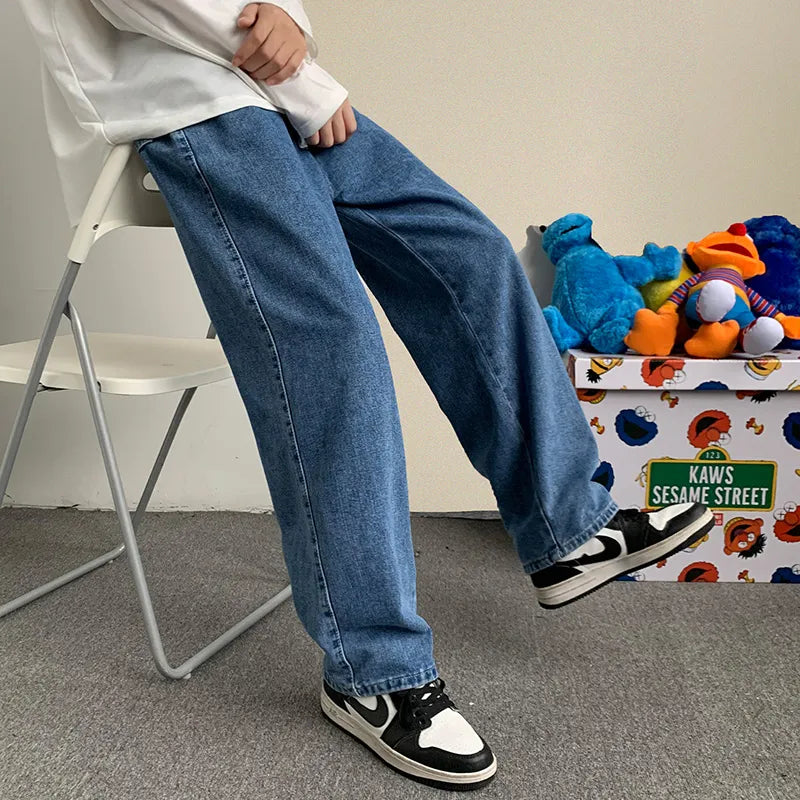 2024 Spring New Streetwear Baggy Jeans Men Korean Fashion Loose Straight Wide Leg Pants Male Brand Clothing Black Light Blue