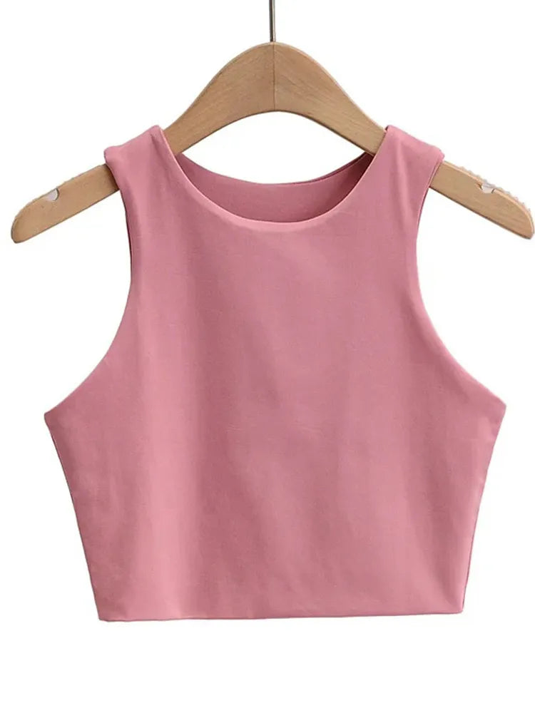 2024 Summer Fashion Women Sexy Slim Tops O-neck Sleeveless Double Nylon Ladies Good Quality Tank Tops 6 Colors
